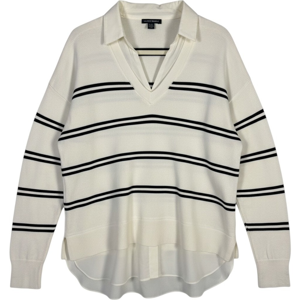 Hilary Radley Womens XL Striped Mixed Media Layered Look Sweater Cream Black